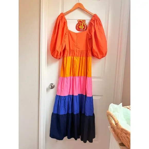 FARM Rio Tiered Colorblock Maxi Dress Paris Summer Rainbow Sundress Blogger Fav - Picture 4 of 11